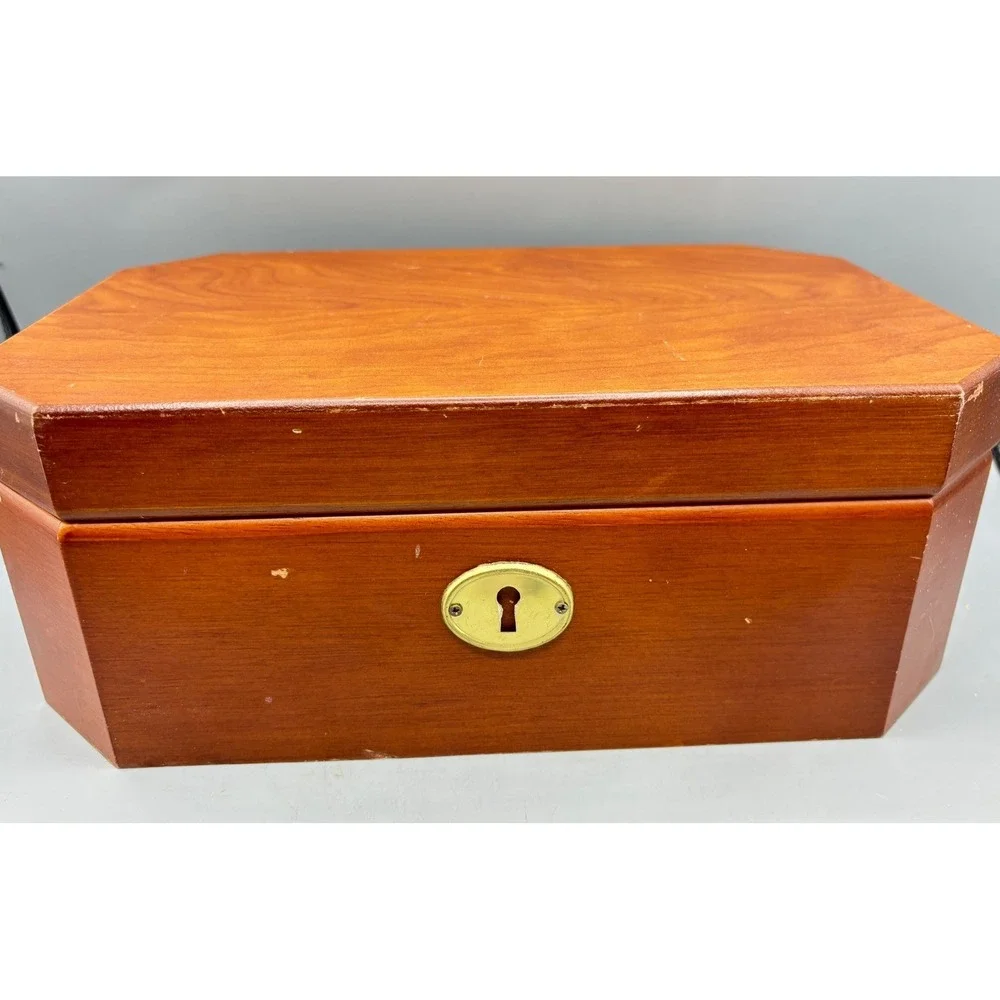 Vintage Wooden‎ Jewelry Box Insert Necklace Hooks Ring Tray Large Hinged